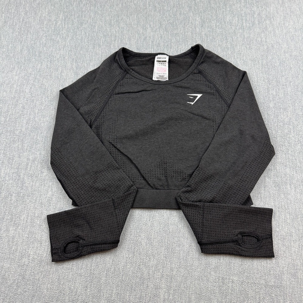 Gymshark Crop‎ Top Womens Large Black Vital Seamless Long Sleeve Gym Yoga Train